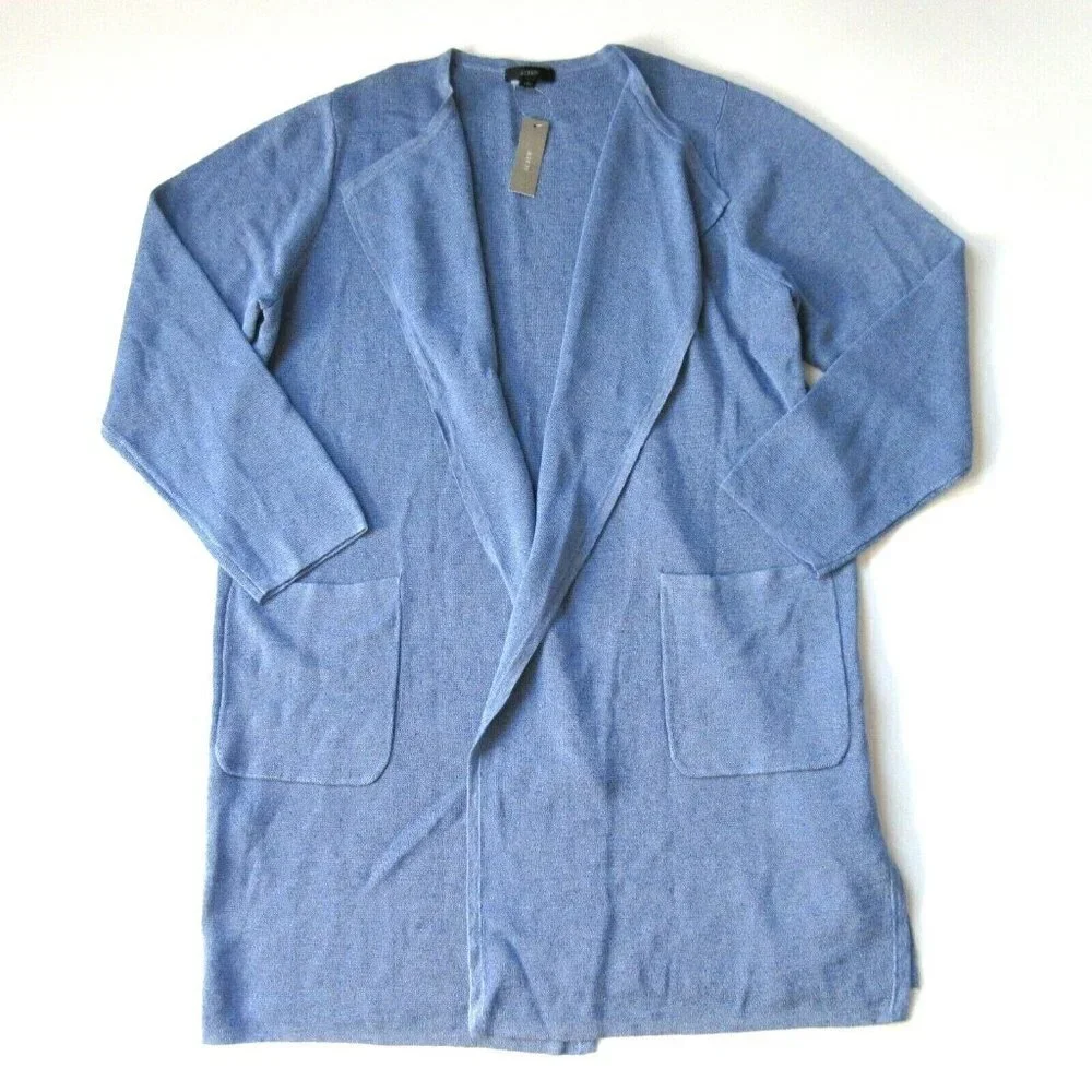 NWT J.Crew Juliette in Periwinkle Linen Open Knit Collarless Sweater Blazer M